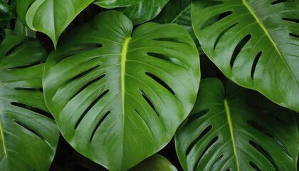 Abstract tropical leaves pattern in shades of green with depth