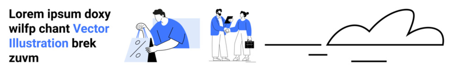 Business team discussing plans and reviewing data with charts, accompanied by cloud technology graphic. Ideal for technology, business strategy, team collaboration, data analysis, innovation