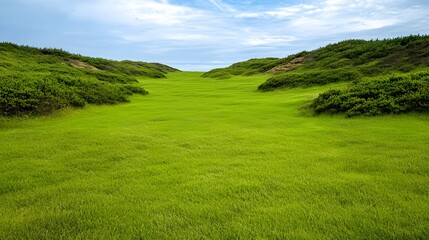 Fototapeta premium Lush Green Fields Under a Clear Blue Sky