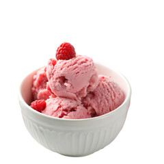 bowl of raspberry frozen yogurt on transparent background
