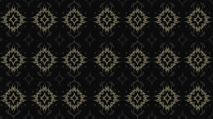  creepy atmosphere. Diamond seamless pattern featuring an ikat geometric folklore ornament in dark tones. Aztec-style folk embroidery and tribal ethnic vector texture