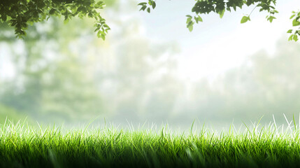 Obraz premium Sunlit Green Grass Field with Glowing Bokeh in a Serene Park Landscape