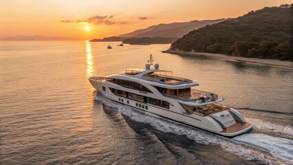 Luxury Autonomous Yacht Cruising at Sunset
