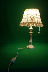 Green screen Bohemian Macramé | Table Lamp | White | Wooden Base