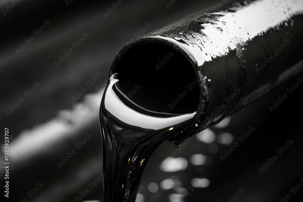 Leinwandbilder flowing liquid through a black pipe in a dark environment with a smooth surface texture. generative 