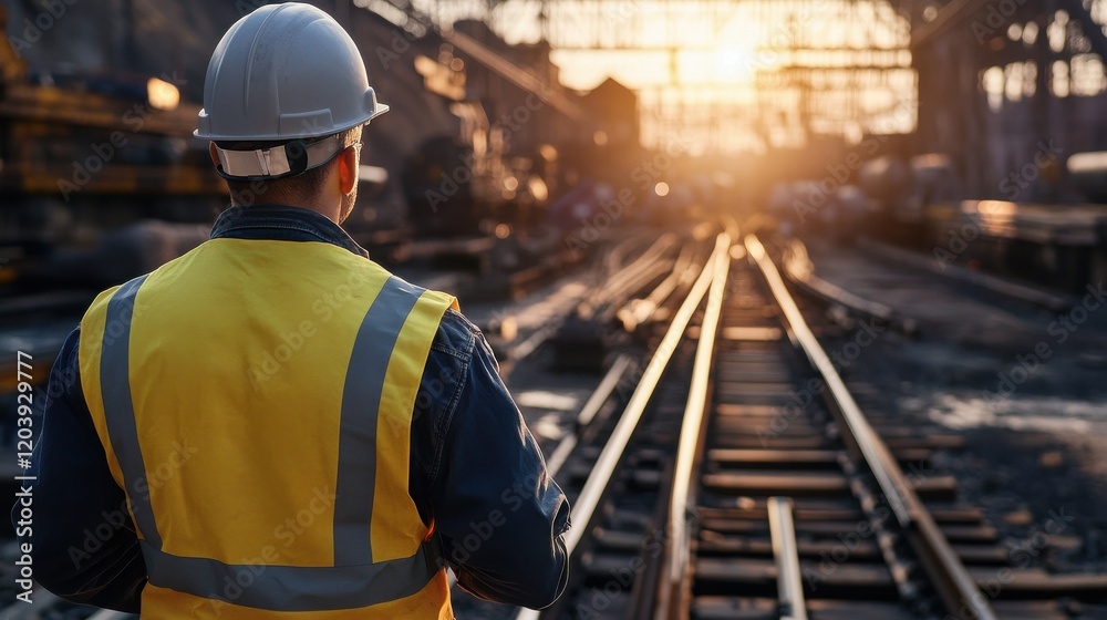 Poster A railway engineer overseeing automated rail welding operations