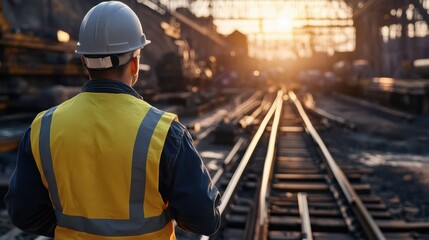 A railway engineer overseeing automated rail welding operations