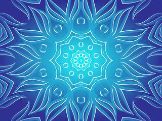 Blue caleidoscope classic gradient flower art pattern of traditional tenun batik ethnic dayak ornament for wallpaper ads background sticker or clothing
