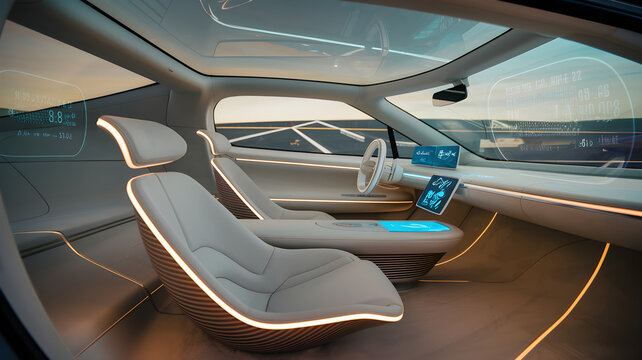 Futuristic Car Interior with Digital Dashboards and AR