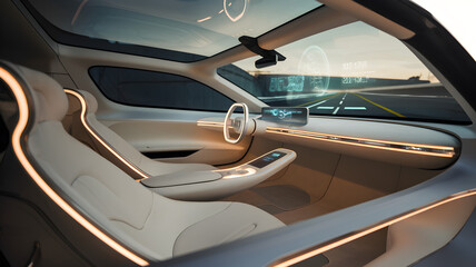Futuristic Car Interior with Digital Dashboards and AR