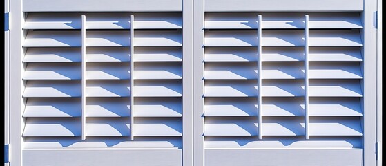 White Wooden Window Shutters Displaying Sunlight Shadows