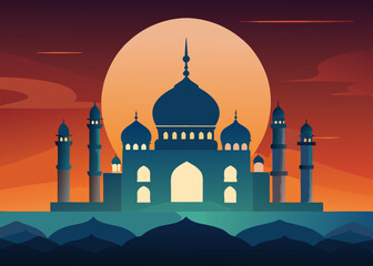 Eid Mobarak2025 Paper Art Style Mosque Greeting Design for Islamic Celebrations