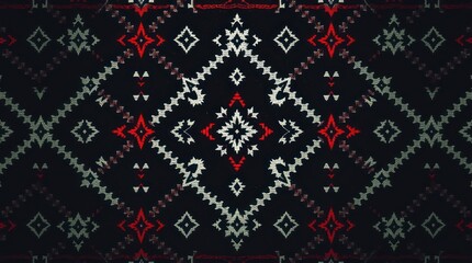  creepy atmosphere. Diamond seamless pattern featuring an ikat geometric folklore ornament in dark tones. Aztec-style folk embroidery and tribal ethnic vector texture