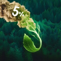 A digital representation of a carbon footprint turning into a glowing green leaf.