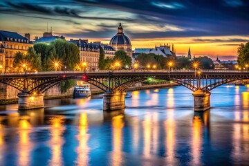 Fototapeta premium Parisian Bridge at Night: Long Exposure Photography of Pont des Arts