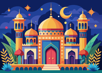 Eid Mobarak2025 Paper Art Style Mosque Greeting Design for Islamic Celebrations