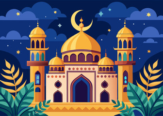 Eid Mobarak2025 Paper Art Style Mosque Greeting Design for Islamic Celebrations