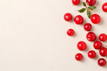 Harvesting fresh red cranberries kitchen table food photography minimalist setting top-down view healthy eating concept
