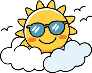Cartoon Sun and Cloud Graphic – High-Quality Vector Art