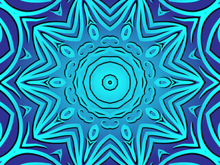 Blue caleidoscope classic gradient flower art pattern of traditional tenun batik ethnic dayak ornament for wallpaper ads background sticker or clothing