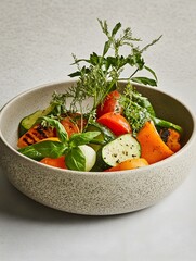 Grilled vegetable salad kitchen food photography bright close-up healthy eating