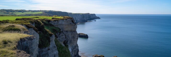 Majestic cliffs rise above the expansive ocean waters, creating a dramatic and breathtaking...