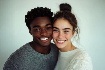 Young couple sharing a joyful hug indoors, creating lasting memories in the moment of affection