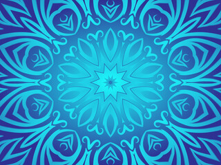 Blue caleidoscope classic gradient flower art pattern of traditional tenun batik ethnic dayak ornament for wallpaper ads background sticker or clothing