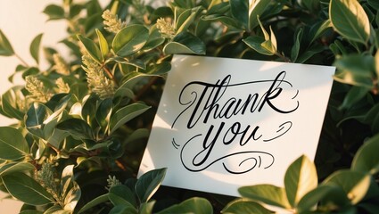 Thank you for your support message written on white card on a bush