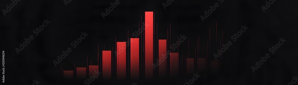 Poster a stunning visualization of red bar graphs representing data trends and analytics on a dark backgrou