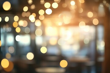 Fuzzy background in a stylish dining area featuring bokeh illumination, highlighting a chic restaurant ambiance for culinary enthusiasts and interior design aficionados