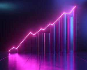 A vibrant and futuristic graph showcasing rising trends. The neon colors and sleek design symbolize growth, success, and innovation in the business sector.