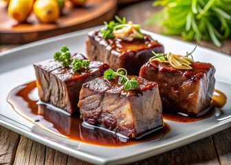 Premium Japanese Wagyu Cross-Cut Short Ribs with Rich Glaze - Gourmet Dish