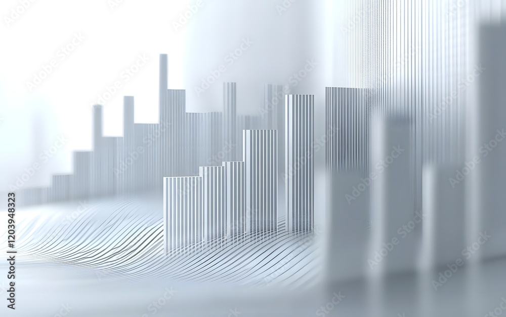 Poster abstract data visualization with bar graphs and lines representing statistics and trends in a modern
