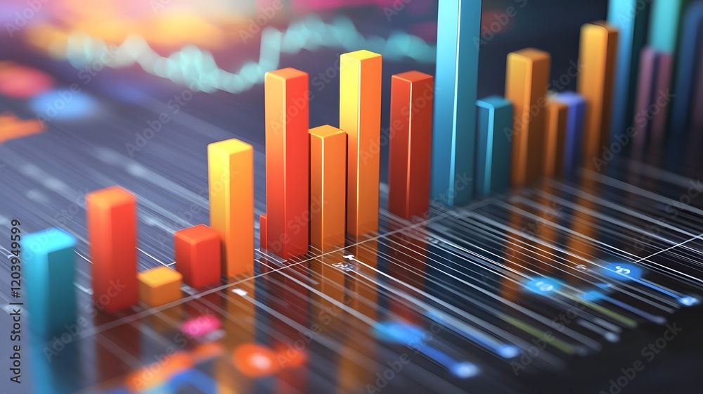 Aufkleber dynamic visualization of data with colorful bar graphs representing statistical information and tren