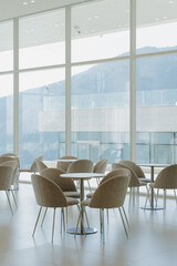 Modern cafe with mountain view