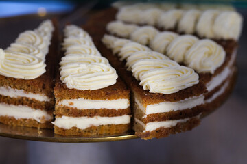 Cake pieces with cream