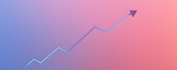 Obraz premium This abstract image showcases a vibrant upward trend with a blue arrow against a colorful gradient background, symbolizing growth and progress in business and finance.