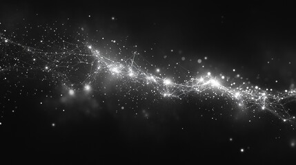 Abstract network of interconnected glowing particles against a dark backdrop, creating a sense of technology and connectivity