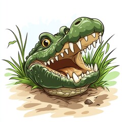 Obraz premium Cartoon alligator head emerging from the ground. Possible use Children's book illustration