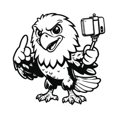 Cartoon Eagle Capturing the Perfect Winged Selfie