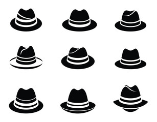 Fedora hat icon set. Vector illustration