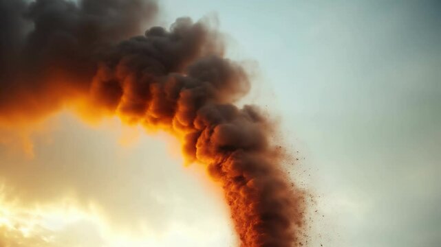 Dramatic Dust Devil Tornado with Fire and Debris Swirling Across Desert Landscape
