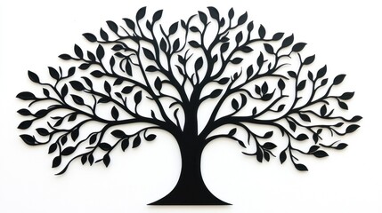 Black metal tree wall art, studio shot, white background, home decor