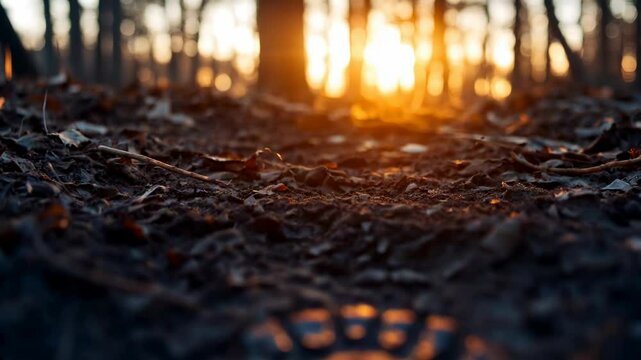 Golden Hour Footprints Single Boot Print in Mud at Sunset
