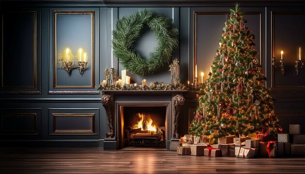 fireplace with christmas decorations