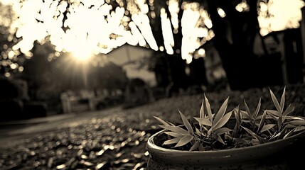 image of bamboo leaves arranged in a ceramic pot, emphasizing the elegance and simplicity of Asian-inspired design Bamboo leaves 