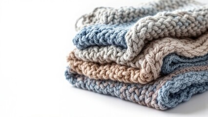 cozy knitted hat, soft folded yarn texture, detailed knitting patterns, isolated on a white background