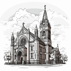 Fototapeta premium Trinity Church in Boston. Trinity Church in Boston hand-drawn comic illustration. Vector doodle style cartoon illustration