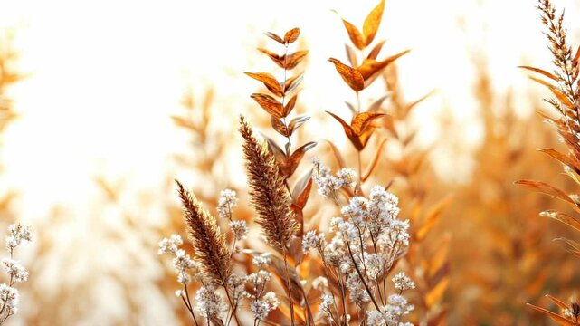 Golden Autumn Meadow Pampas Grass Dried Flowers and Warm Sunlight

